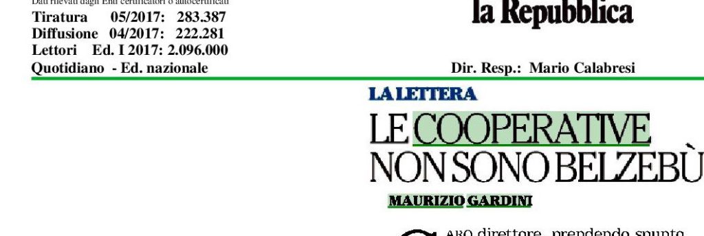 Gardini su La Repubblica, “Le cooperative non sono Belzebù”